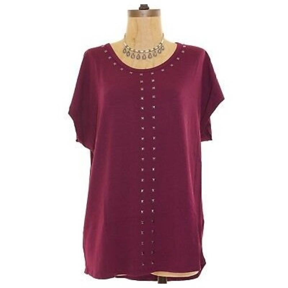 Two By Vince Camuto Top Size M Center Embellished  Cotton Blend Purple NEW  B50